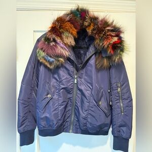 Women's Multicolor Fur Trim Puffer Jacket